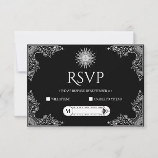 Cartão RSVP Casamento Branco e Preto Elegante QRCode Personali