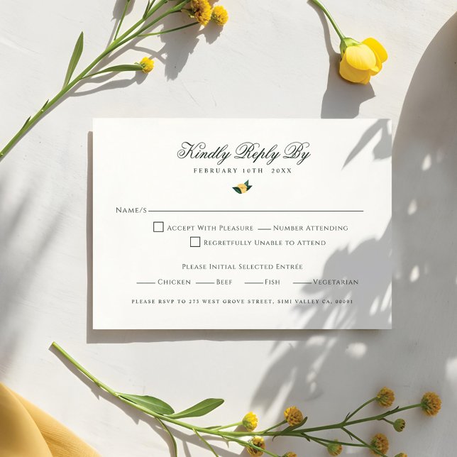 Cartão RSVP Casamento Branco Elegante De Árvore Floral De Limã (Lemon Blossom Floral Tree Elegant White Wedding RSVP Card)
