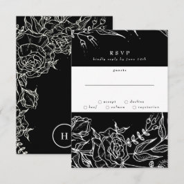 Cartão RSVP Casamento branco-esbelto-negro de Tuxedo Bright