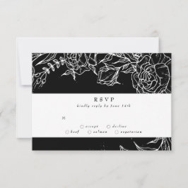 Cartão RSVP Casamento branco-esbelto-negro de Tuxedo Bright