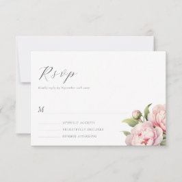 Cartão RSVP Casamento Branco Floral Rosa Elegante Aquarela