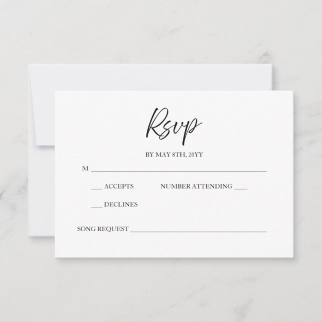 Cartão RSVP Casamento Branco Mínimo de Caligrafia de Script El (Frente)