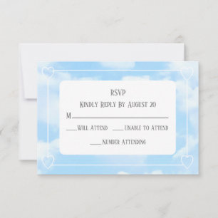 Cartão RSVP Casamento Branco Moderno Exterior Azul do Céu Eleg