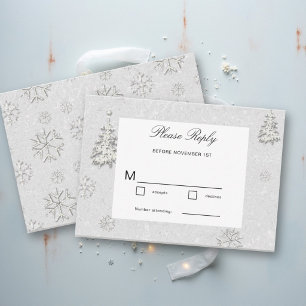 Cartão RSVP Casamento Branco Moderno Flocos de Neve País das M