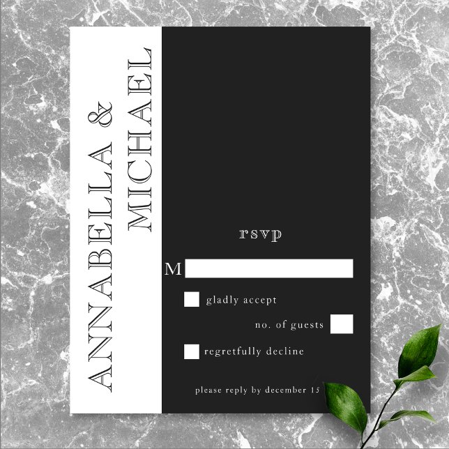 Cartão RSVP Casamento Branco Negro da Tipografia Moderna (Modern Typography Black White Wedding RSVP Card)