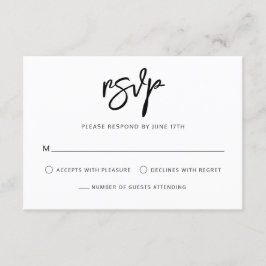 Cartão RSVP Casamento Branco Negro de Script Contemporâneo Mod
