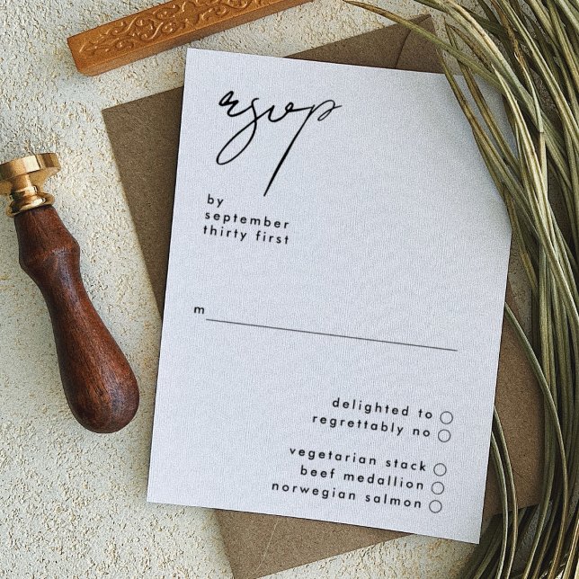 Cartão RSVP Casamento Branco Negro na moda Elegante de Nomes P (Criador carregado)