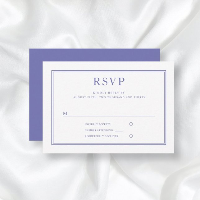 Cartão RSVP Casamento Branco Púrpura Elegante Clássico (Criador carregado)