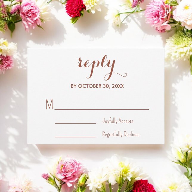 Cartão RSVP Casamento Branco Terracotta Brown (Criador carregado)