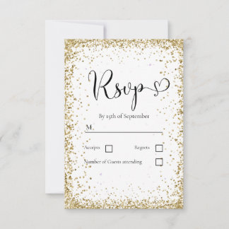 Cartão RSVP Casamento Brilho Ouro Branco Moderno