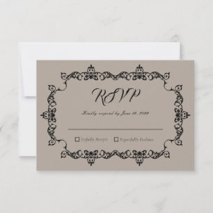 Cartão RSVP Casamento Brown com Moldura Ornamentada Clássica e