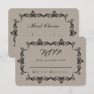 Cartão RSVP Casamento Brown com Moldura Ornamentada Clássica e