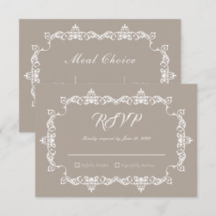 Cartão RSVP Casamento Brown com Moldura Ornamentada em Taupe C