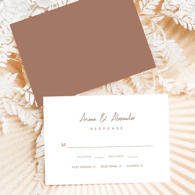 Cartão RSVP Casamento Brown Rico com Script Simples (Criador carregado)