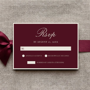 Cartão RSVP Casamento Burgundy Antigo Dinheiro Elegante