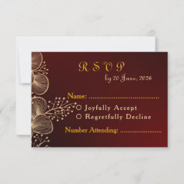 Cartão RSVP Casamento Burgundy & Dourado Elegante