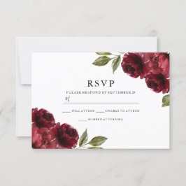 Cartão RSVP Casamento Burgundy Red Flowers Belo Elegante