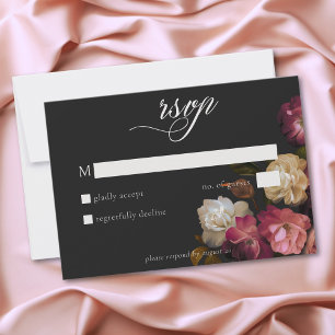 Cartão RSVP Casamento Burgundy & Rosa Romântico Rosa Preto Moo