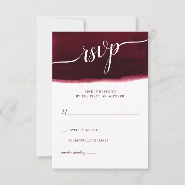 Cartão RSVP Casamento Burgundy Watercolor (Frente)