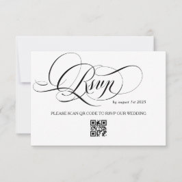 Cartão RSVP Casamento Caligrafia Branco e Preto