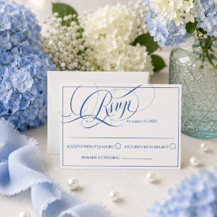 Cartão RSVP Casamento Caligrafia Luxo Simples Azul
