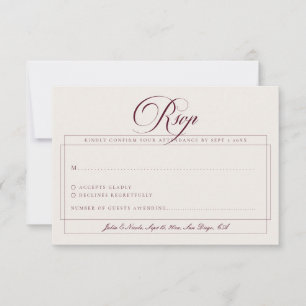 Cartão RSVP Casamento Caligrafia Marfim Borgonha Clássico