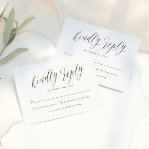 Cartão RSVP Casamento Caligrafia Simples Preto e Branco