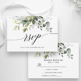 Cartão RSVP Casamento Caligrafia Verde Água