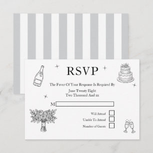 Cartão RSVP Casamento Caprichos Desenhos Cinza e Branco