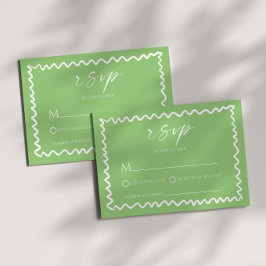 Cartão RSVP Casamento Caprichoso com Borda Ondulada em Verde C