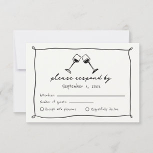 Cartão RSVP Casamento Caprichoso Desenhado à Mão em Vinícola P