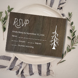 Cartão RSVP Casamento Casual de Madeira Rústica com Pinheira S