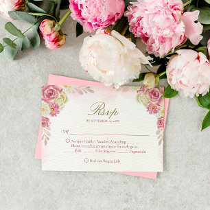 Cartão RSVP Casamento Católico Floral Cristão Rosa Tradicional