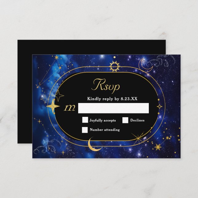 Cartão RSVP Casamento celeste azul-legante (Frente/Verso)