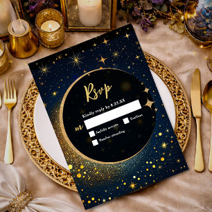 Cartão RSVP Casamento celeste da lua mística elegante