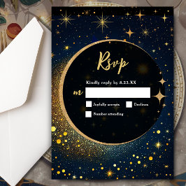 Cartão RSVP Casamento celeste da lua mística elegante