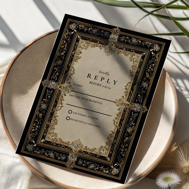 Cartão RSVP Casamento Celestial Barroco Régio (Criador carregado)