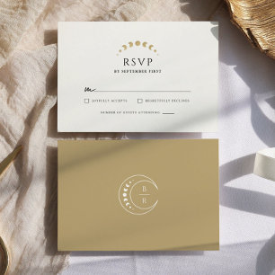 Cartão RSVP Casamento Celestial com Monograma Dourado