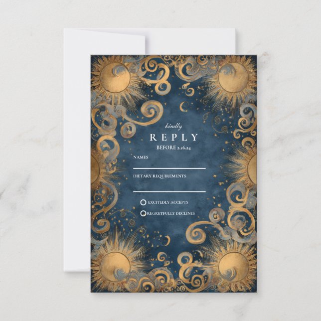 Cartão RSVP Casamento Celestial do Sol da Meia-Noite (Frente)