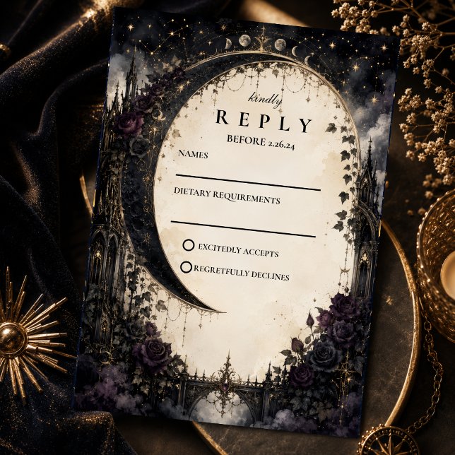 Cartão RSVP Casamento Celestial Gótico (Criador carregado)