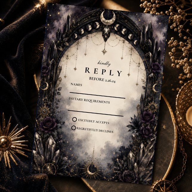 Cartão RSVP Casamento Celestial Gótico Atemporal (Criador carregado)