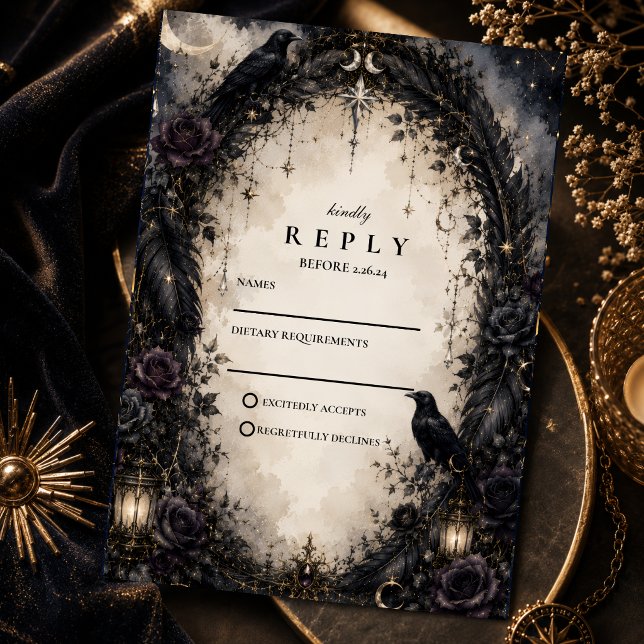 Cartão RSVP Casamento Celestial Gótico Encantado (Criador carregado)