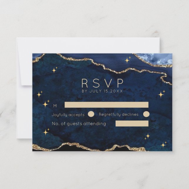 Cartão RSVP Casamento Celestial Moody Navy (Frente)