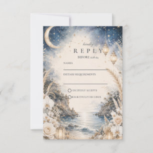 Cartão RSVP Casamento Celestial na Praia Etérea