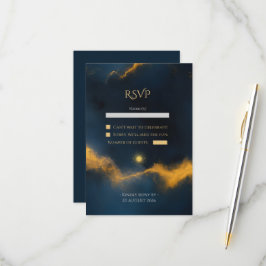 Cartão RSVP Casamento Celestial - Noite Azul Estrelado