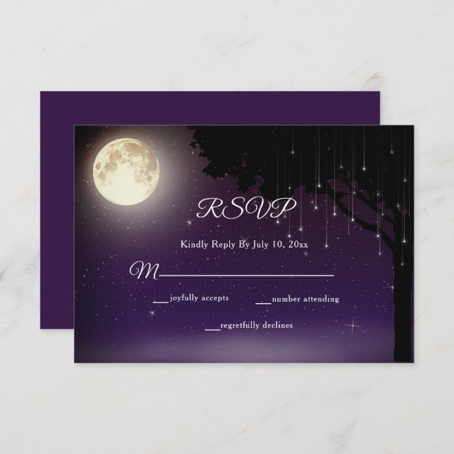 Cartão RSVP Casamento Celestial Starry Night String (Frente/Verso)