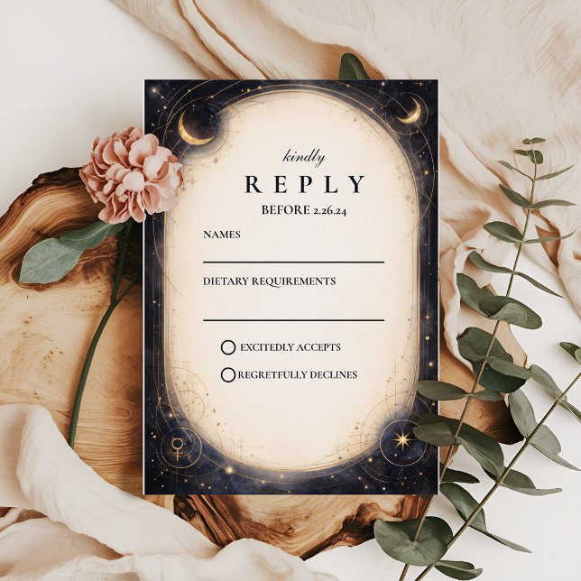 Cartão RSVP Casamento Celestial Vintage (Criador carregado)