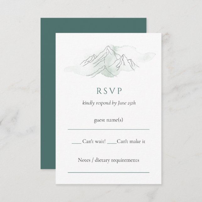 Cartão RSVP Casamento Cênico de Montanha Verde (Frente/Verso)
