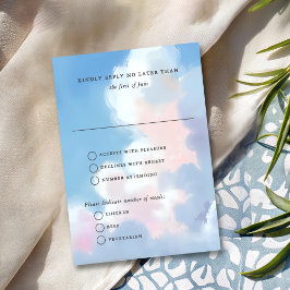 Cartão RSVP Casamento Céu Azul Pintado Elegante Nuvens Cor-de-