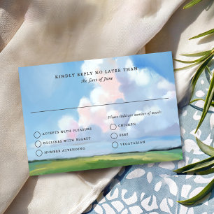Cartão RSVP Casamento Céu Azul Pintado Elegante Nuvens Cor-de-